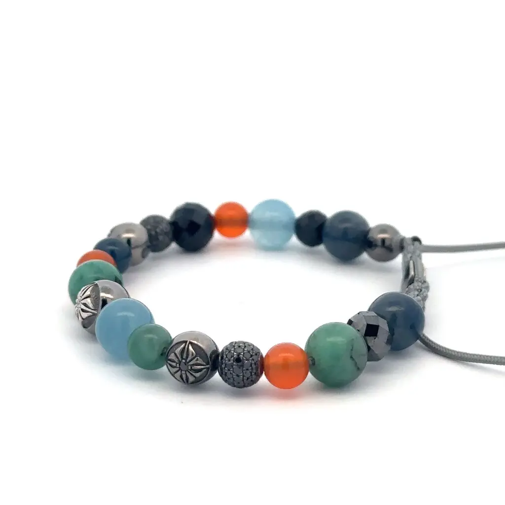 FF EXCLUSIVE 5/5 - Multi Size Black Gold, Black Diamond, Emerald, Carnelian, Amethyst & Aqua Non-Braided Shamballa Bracelet#4