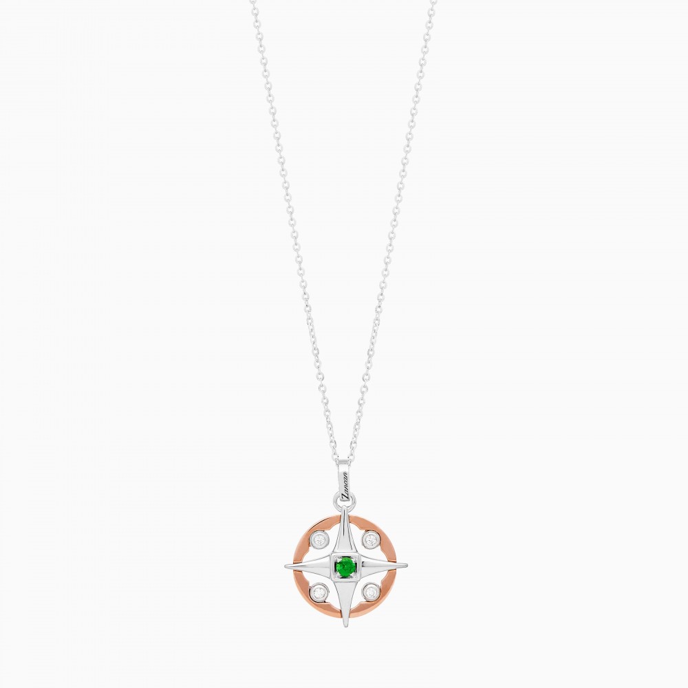 Zancan gold necklace with wind rose pendant and diamonds. #2