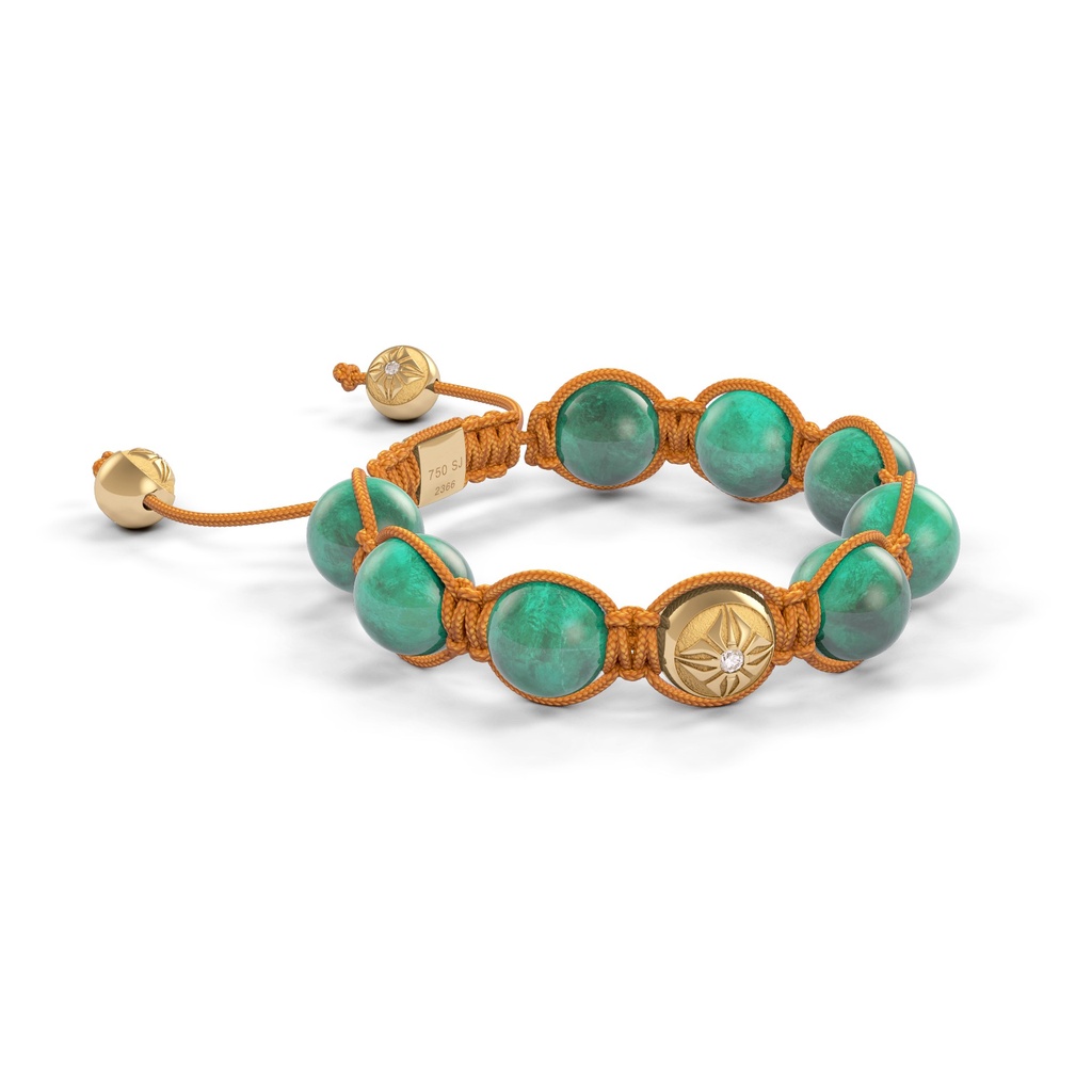 Shamballa Jewels Yellow Gold & Emerald 10mm Shamballa Braided Bracelet (Left View) - D100631