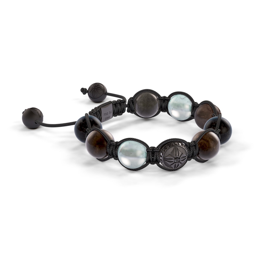 Shamballa Jewels Black Gold & Mixed Sapphire 10mm Shamballa Braided Bracelet (Left View) - D196570