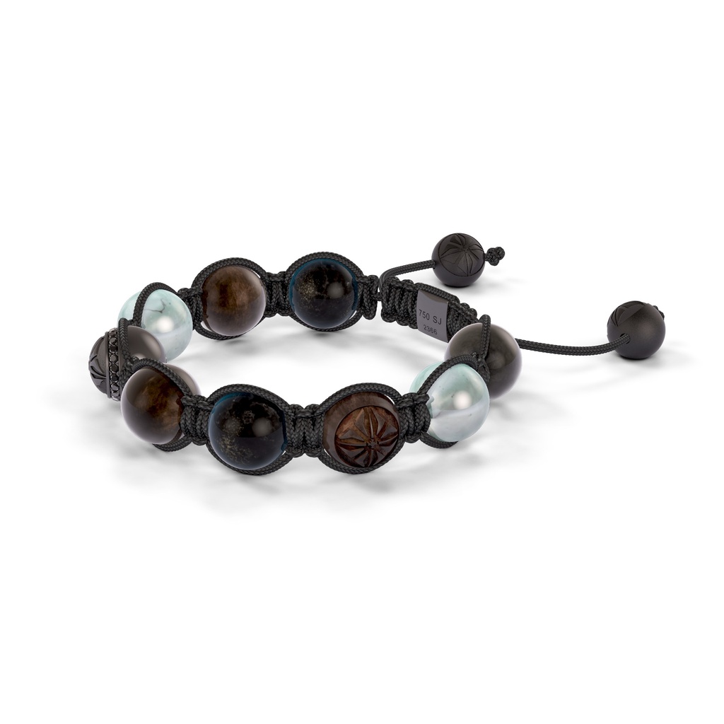 Shamballa Jewels Black Gold & Mixed Sapphire 10mm Shamballa Braided Bracelet (Right View) - D196570