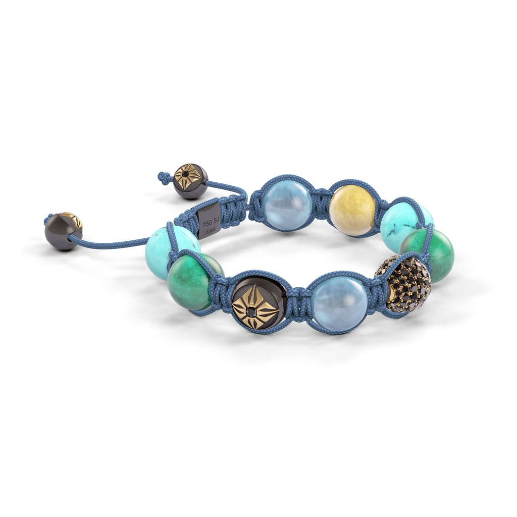 Shamballa Jewels Black Gold Black Diamond & Mixed Semi-Precious 10mm Shamballa Braided Bracelet (Left View) - D186839
