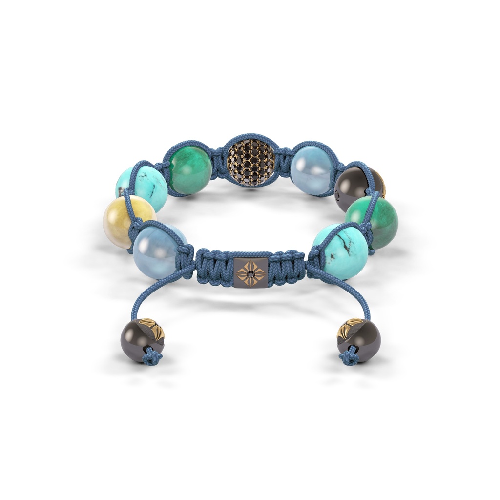 Shamballa Jewels Black Gold Black Diamond & Mixed Semi-Precious 10mm Shamballa Braided Bracelet (Back View) - D186839