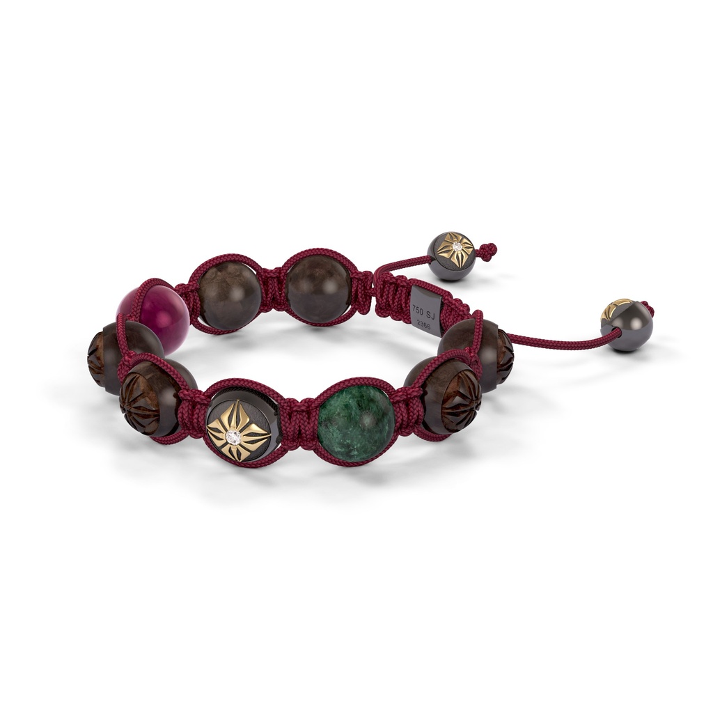 Shamballa Jewels Black Gold, Ruby, Marble & Ebony 10mm Shamballa Braided Bracelet (Right View) - D100668