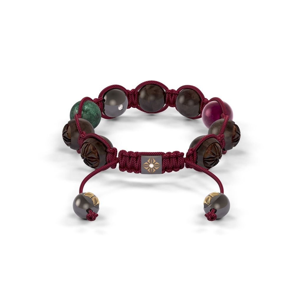Shamballa Jewels Black Gold, Ruby, Marble & Ebony 10mm Shamballa Braided Bracelet (Back View) - D100668