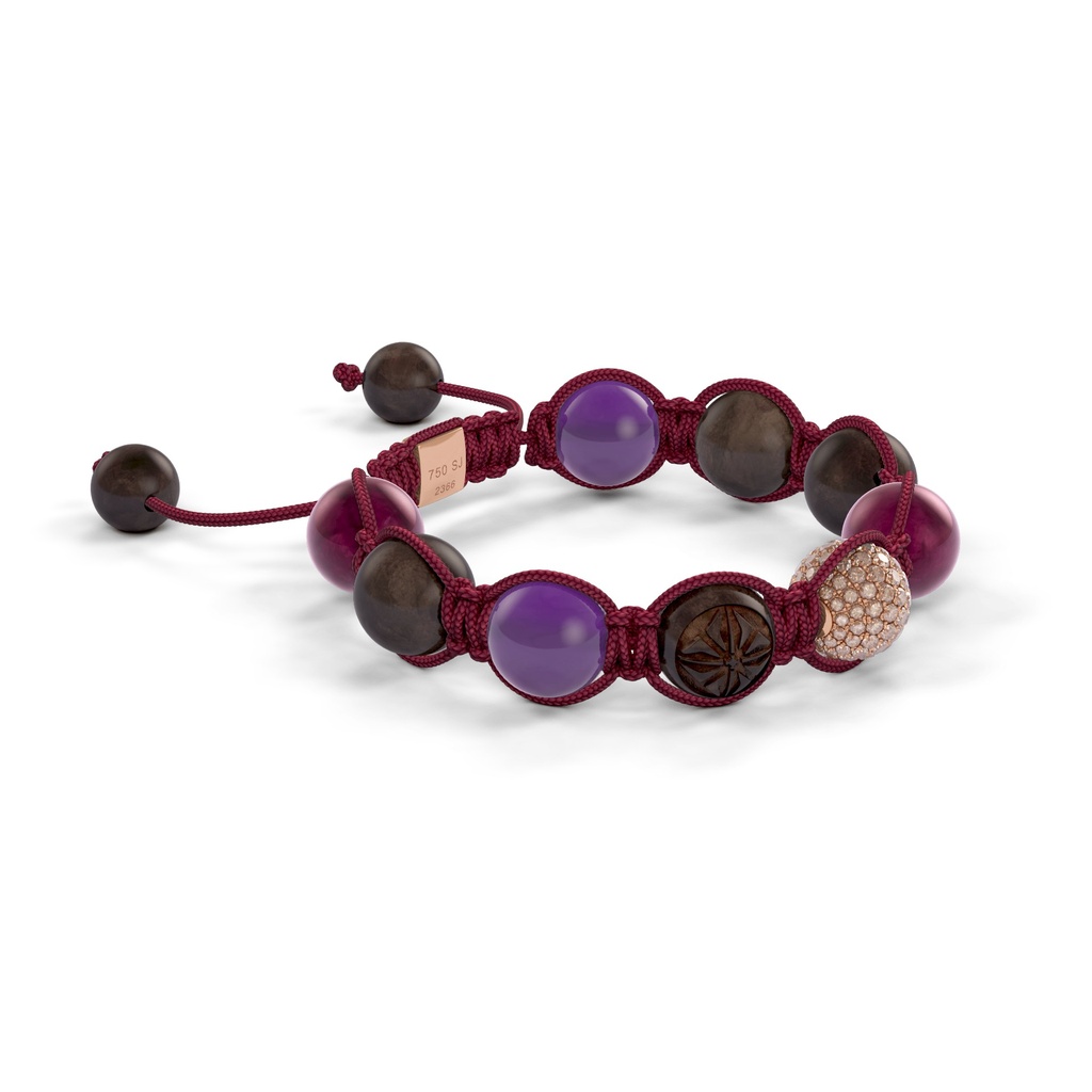 Shamballa Jewels Black Gold, Ruby, Amethyst & Ebony 10mm Shamballa Braided Bracelet (Left View) - D196674