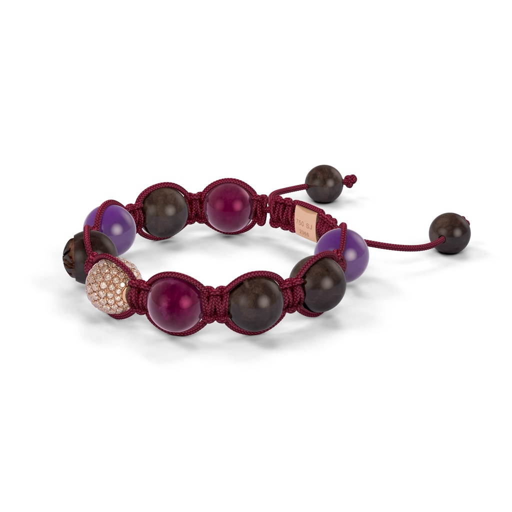Shamballa Jewels Black Gold, Ruby, Amethyst & Ebony 10mm Shamballa Braided Bracelet (Right View) - D196674