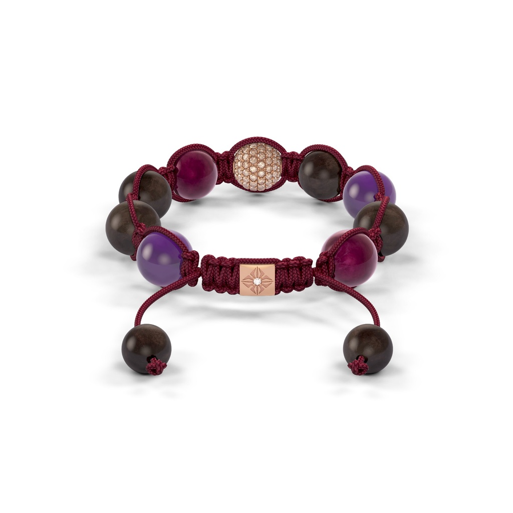 Shamballa Jewels Black Gold, Ruby, Amethyst & Ebony 10mm Shamballa Braided Bracelet (Back View) - D196674