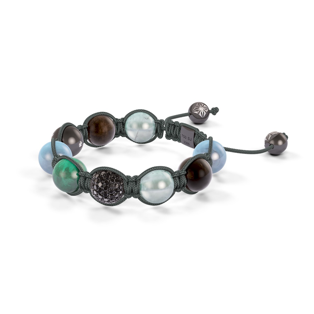 Shamballa Jewels Black Gold, Mixed Sapphire, Aqua, Emerald & Ebony 10mm Shamballa Braided Bracelet (Right View) - D196503