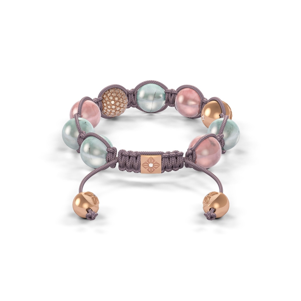 Shamballa Jewels Rose Gold, Diamonds, Pink & Green Sapphire 10mm Shamballa Braided Bracelet (Back View) - D190904