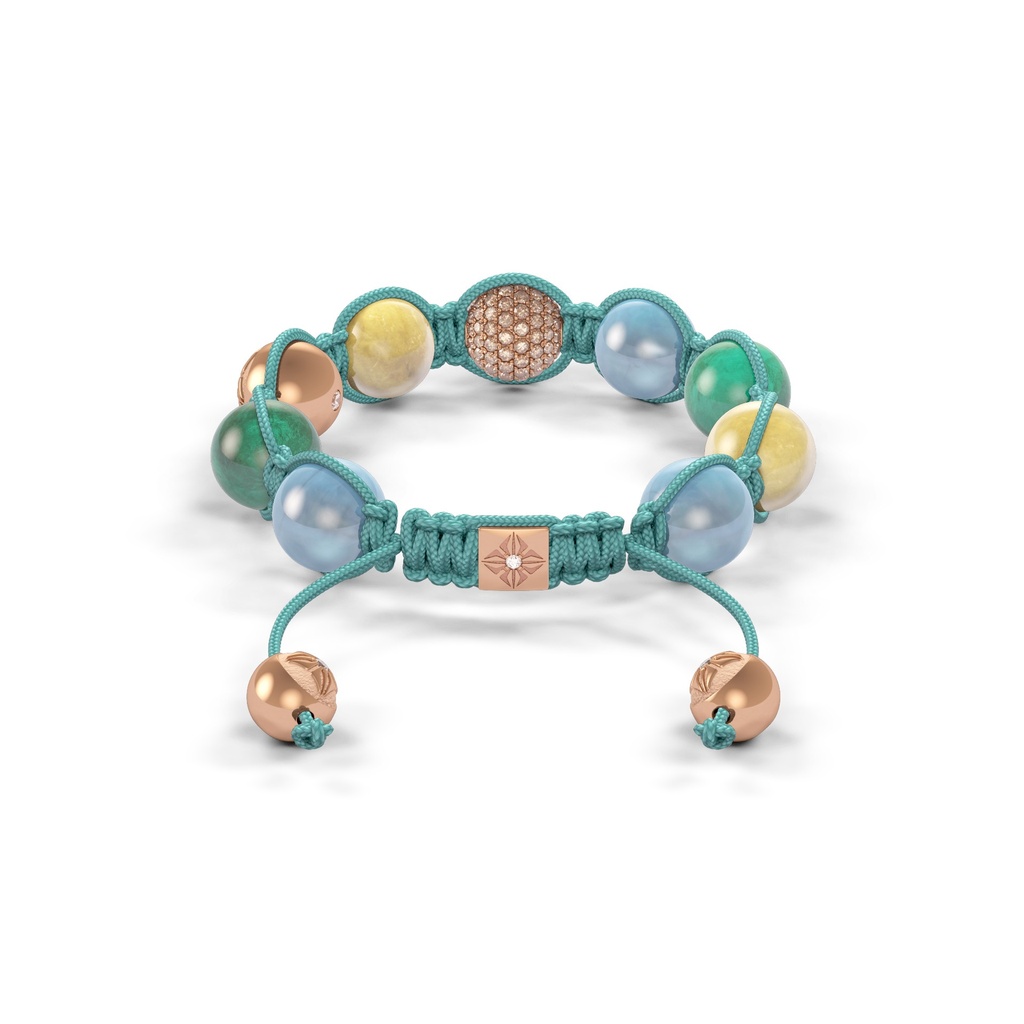 Shamballa Jewels Rose Gold, Champagne Diamonds, Aqua, Emerald & Yellow Sapphire 10mm Shamballa Braided Bracelet (Back View) - D186783