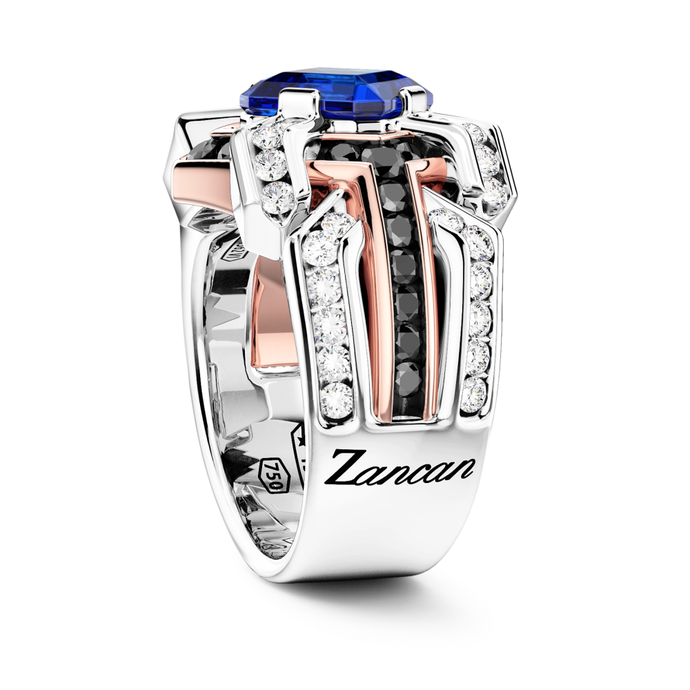 Zancan chevalier ring in 18kt gold and blue sapphire. #3