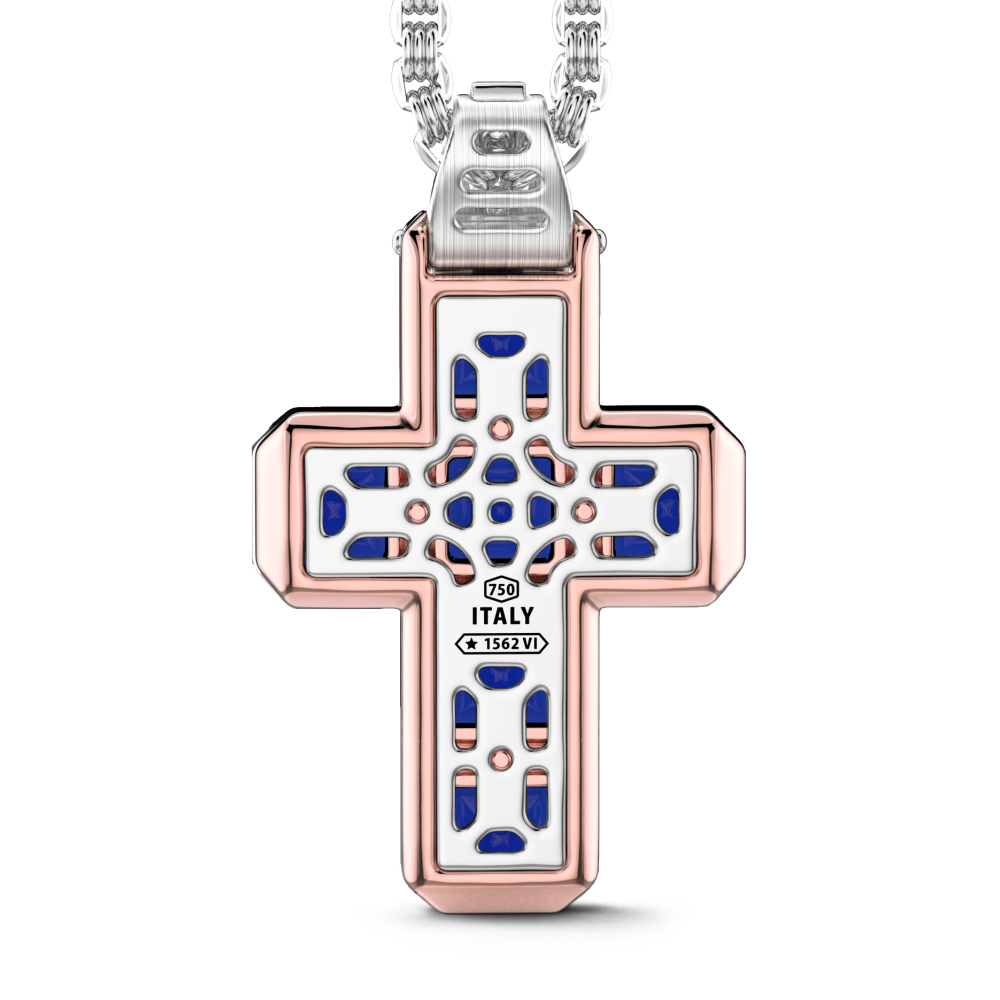 Zancan 18k gold cross pendant necklace with blue sapphires. #3
