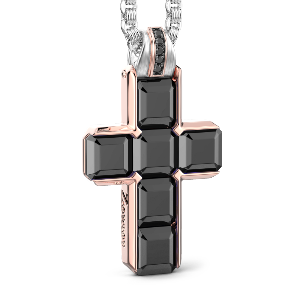 Zancan 18k gold necklace with black diamond cross pendant. #2