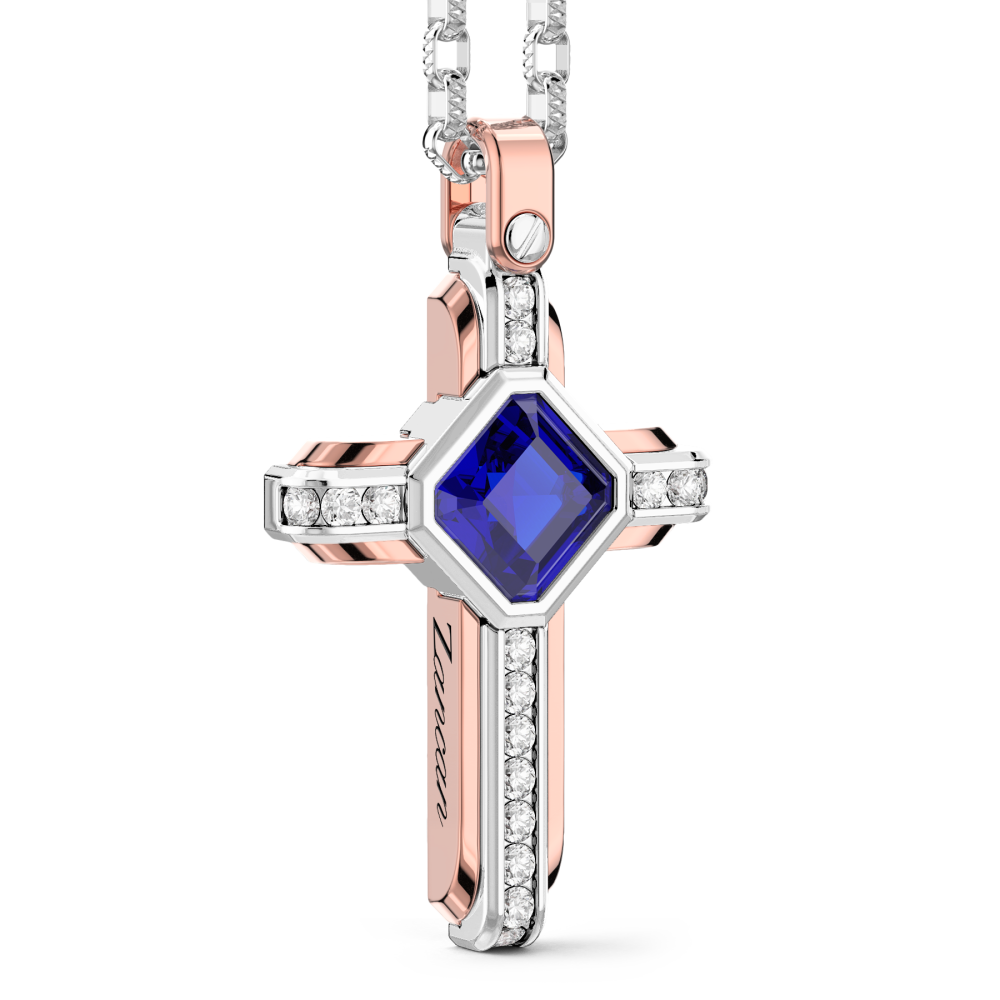 Zancan 18k gold necklace with blue sapphire and diamond cross pendant. #2