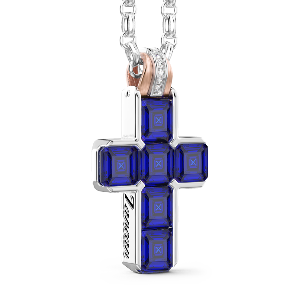 Zancan 18k gold cross pendant necklace with blue sapphires. #2