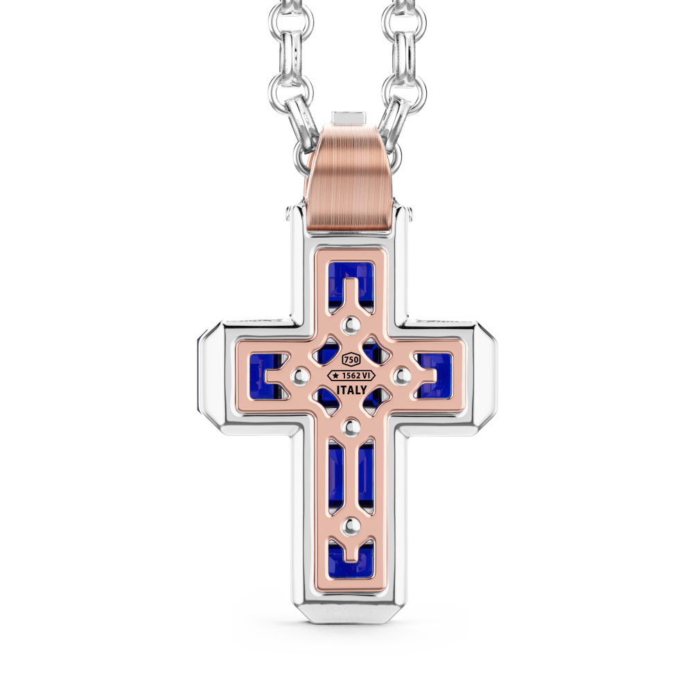 Zancan 18k gold cross pendant necklace with blue sapphires. #3
