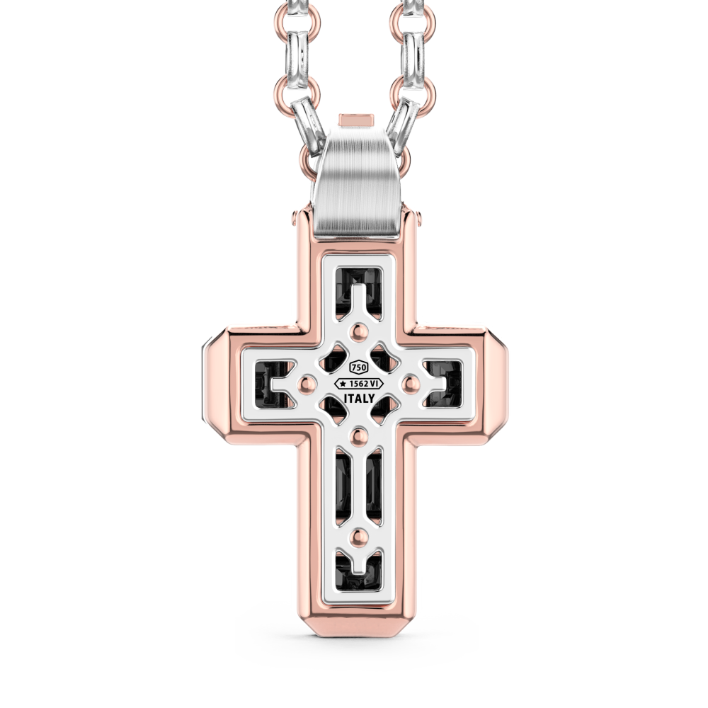 Zancan 18k gold necklace with black diamond cross pendant. #3