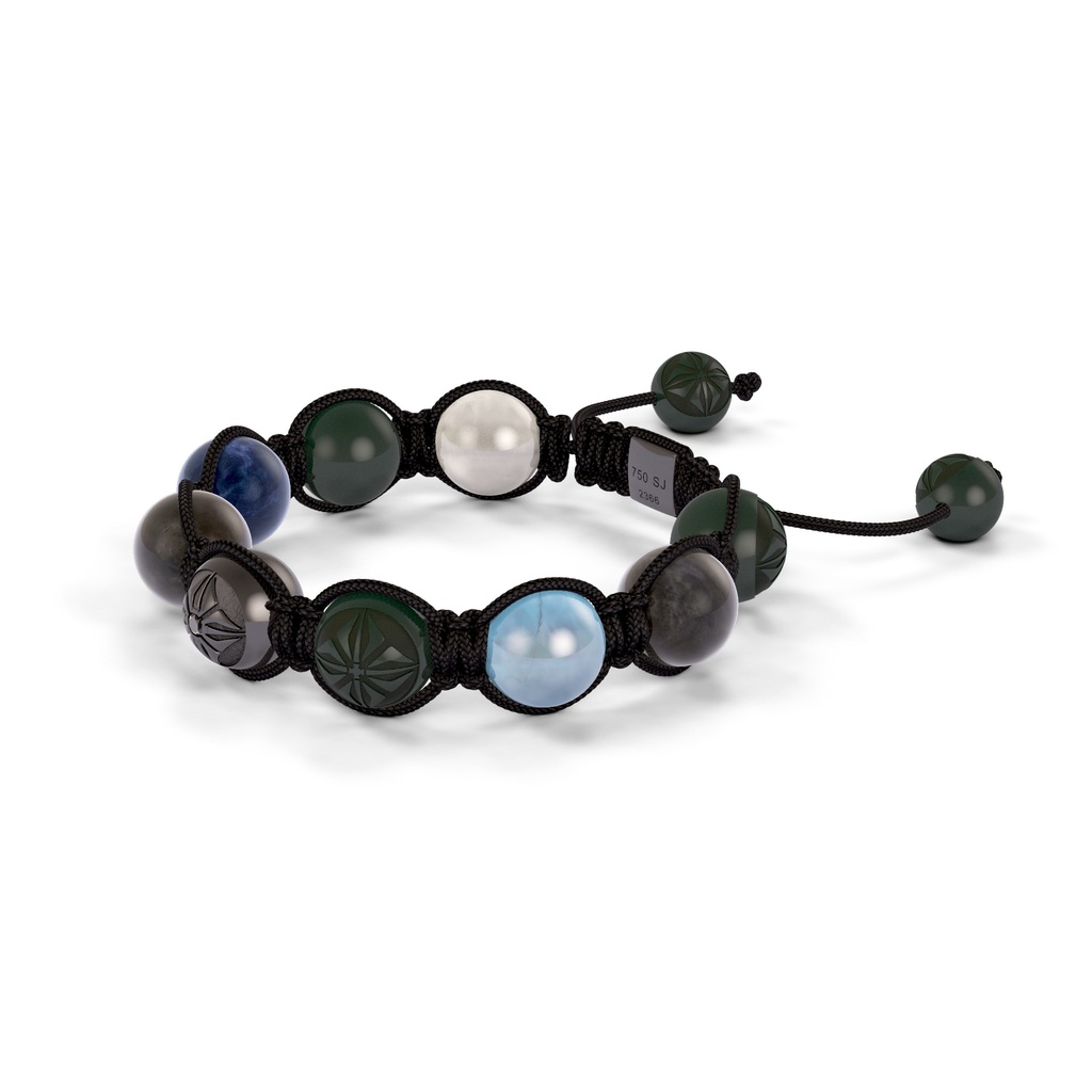 Shamballa Jewels Black Gold Black Diamond, Mixed Sapphire & Aqua 10mm Braided Shamballa Bracelet (Right View) - D184945