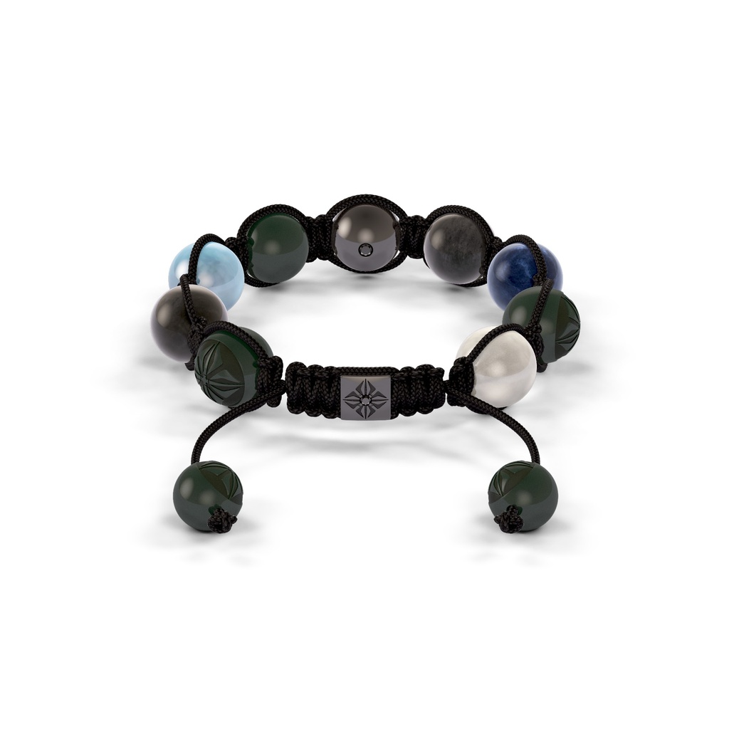 Shamballa Jewels Black Gold Black Diamond, Mixed Sapphire & Aqua 10mm Braided Shamballa Bracelet (Back View) - D184945