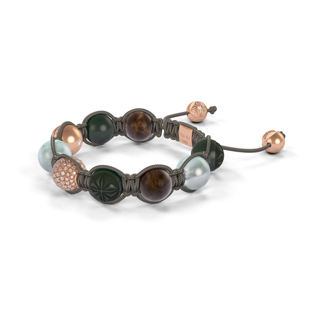 Shamballa Jewels Rose Gold Champagne Diamond, Mixed Sapphire & Ceramic 10mm Braided Shamballa Bracelet (Right View) - D184927