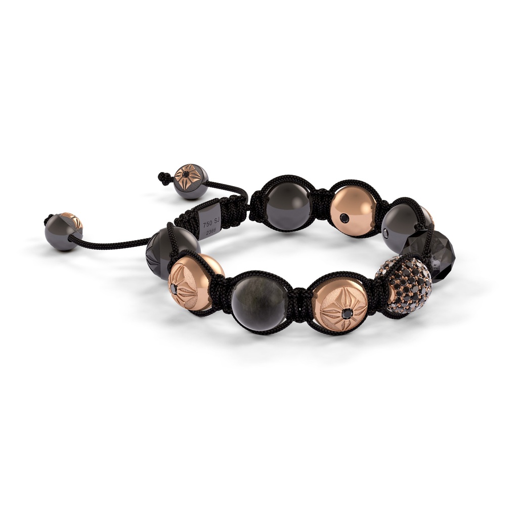 Shamballa Jewels Rose Gold Black Diamond & Grey Sapphire 10mm Braided Shamballa Bracelet (Left View) - D177007