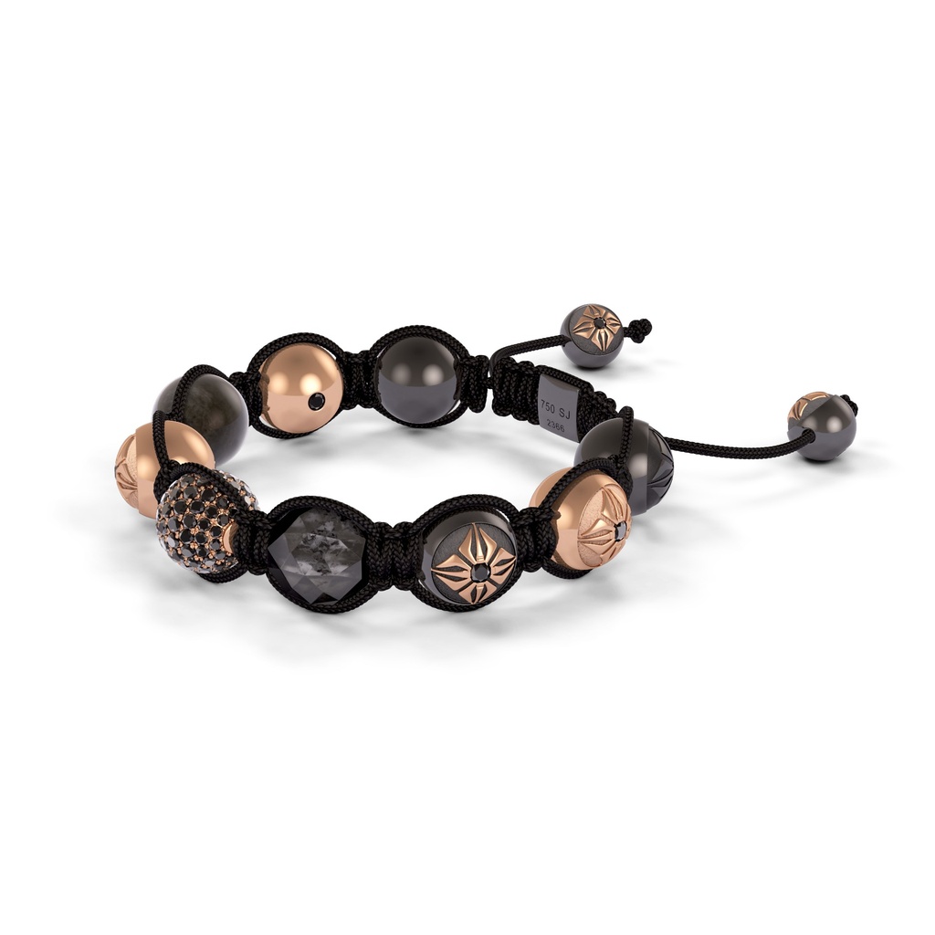 Shamballa Jewels Rose Gold Black Diamond & Grey Sapphire 10mm Braided Shamballa Bracelet (Right View) - D177007