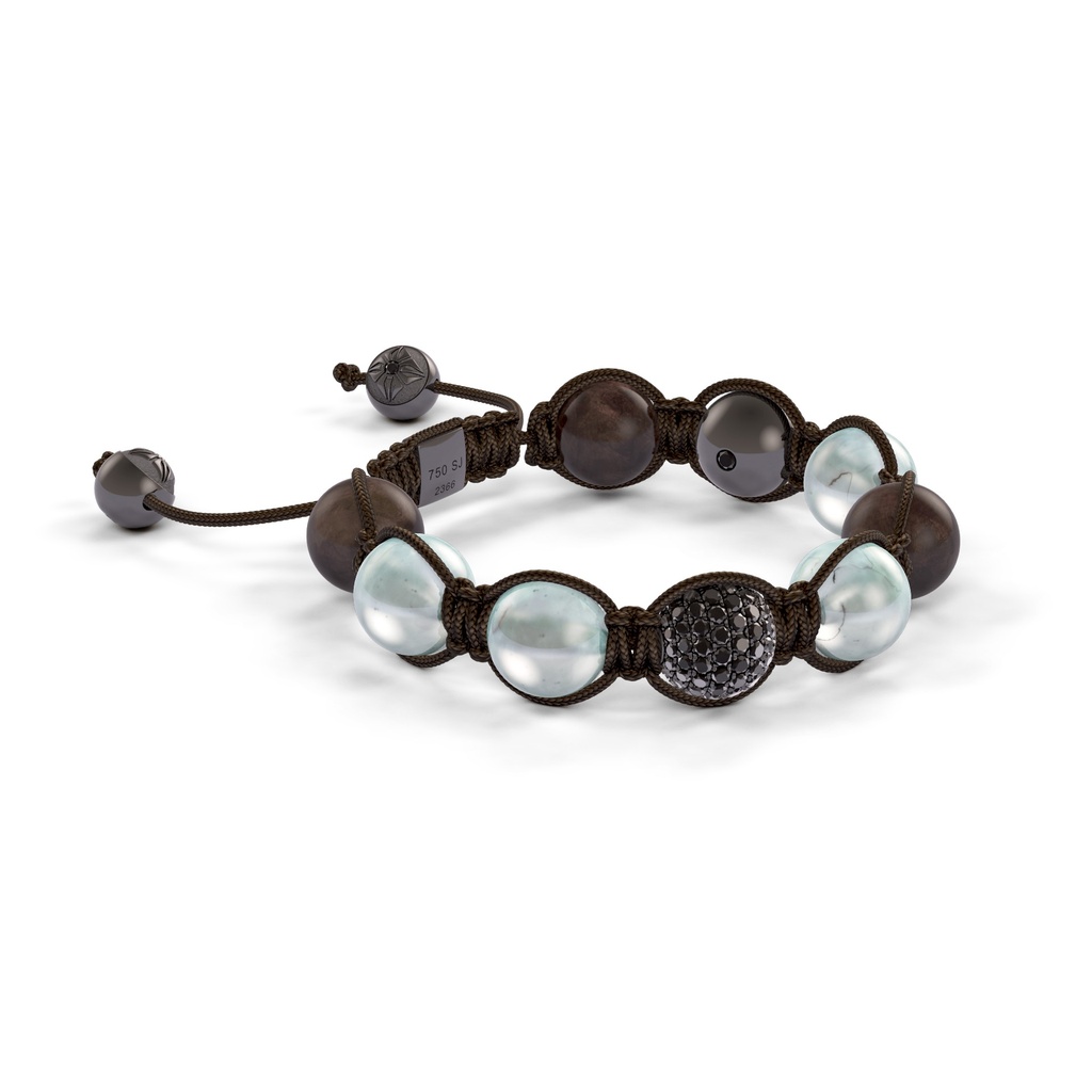 Shamballa Jewels Black Gold Black Diamond Green & Brown Sapphire 10mm Braided Shamballa Bracelet (Left View) - D142862