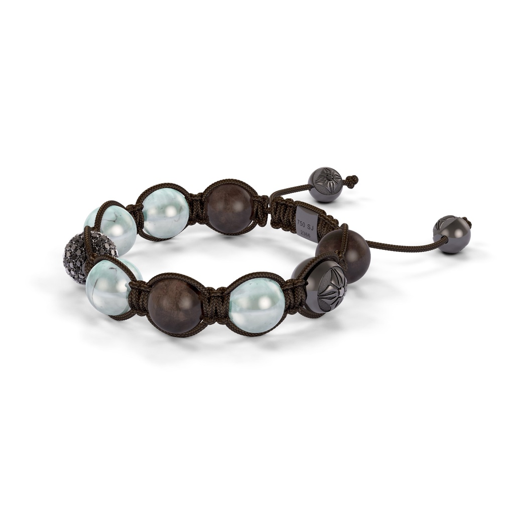 Shamballa Jewels Black Gold Black Diamond Green & Brown Sapphire 10mm Braided Shamballa Bracelet (Right View) - D142862