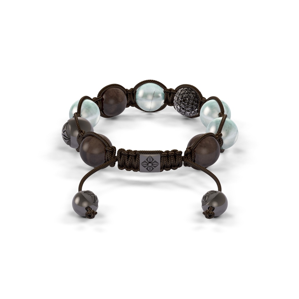 Shamballa Jewels Black Gold Black Diamond Green & Brown Sapphire 10mm Braided Shamballa Bracelet (Back View) - D142862