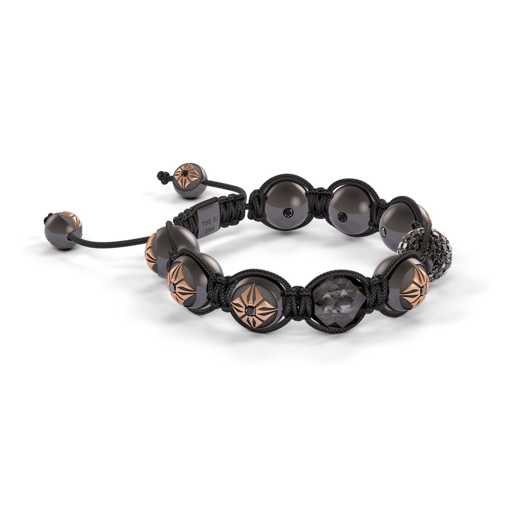 Shamballa Jewels Black Gold Black Diamond 10mm Braided Shamballa Bracelet (Left View) - D143125