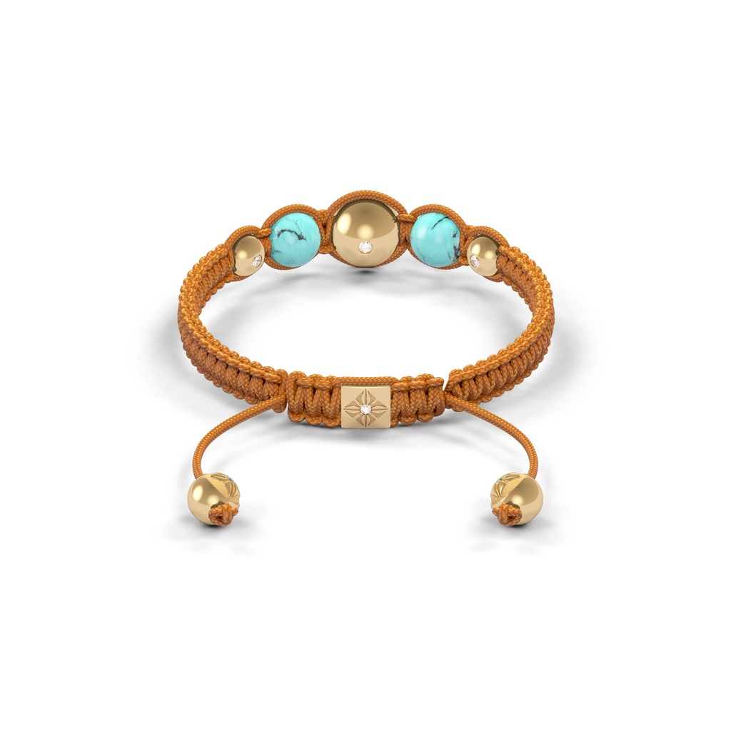 Shamballa Jewels Yellow Gold Diamond & Turquoise 10mm Fully Braided Shamballa Bracelet (Back View) - D100826