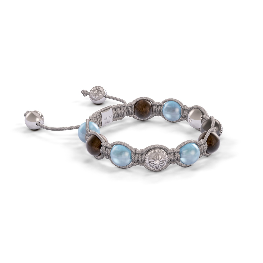 Shamballa Jewels White & Black Gold Aqua & Sapphire 8mm Braided Shamballa Bracelet (Left View) - D187167