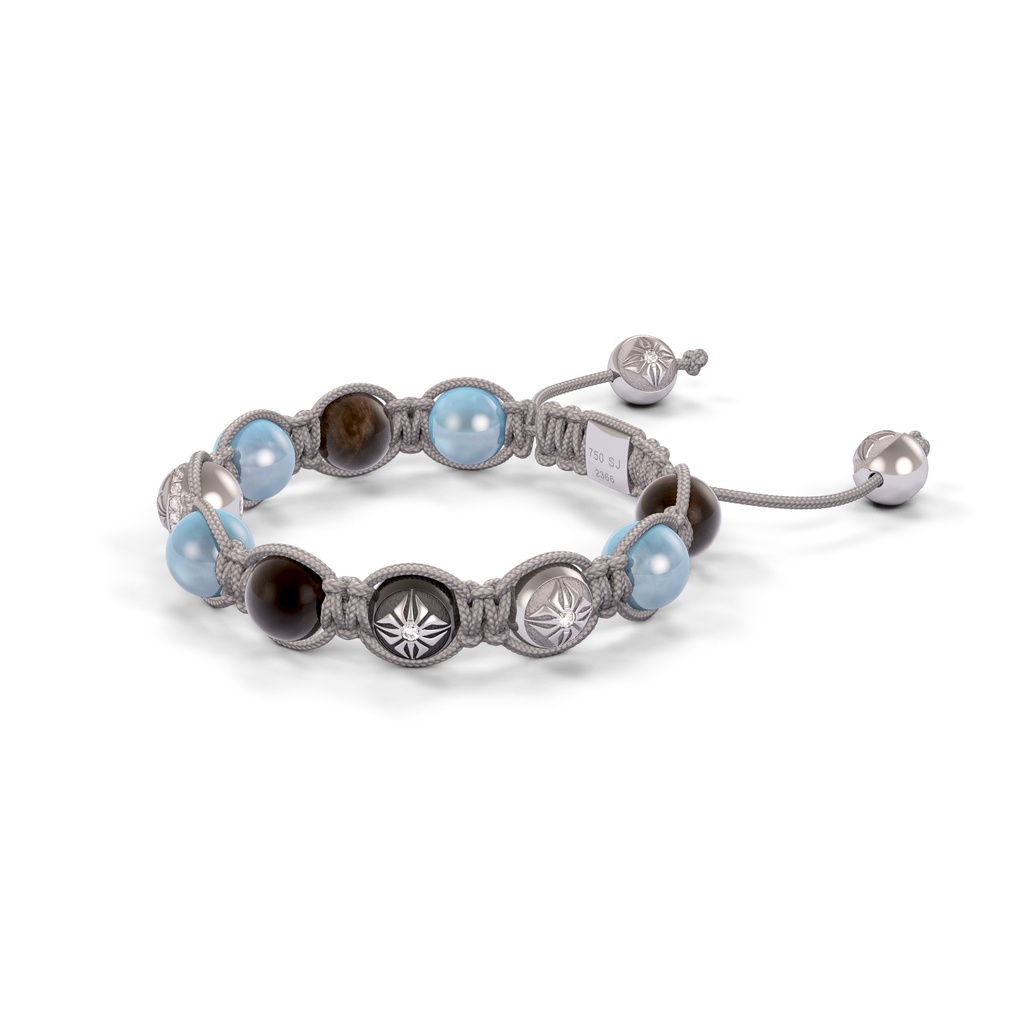 Shamballa Jewels White & Black Gold Aqua & Sapphire 8mm Braided Shamballa Bracelet (Right View) - D187167