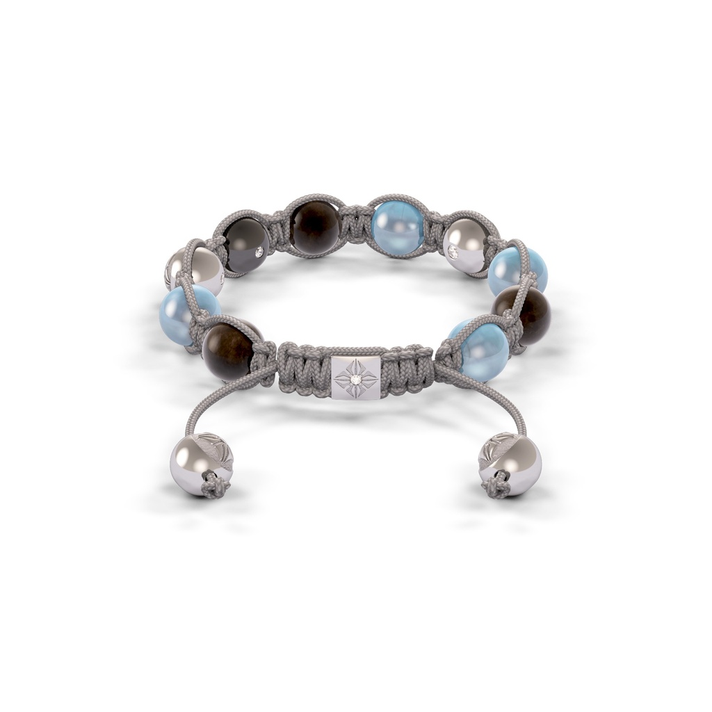 Shamballa Jewels White & Black Gold Aqua & Sapphire 8mm Braided Shamballa Bracelet (Back View) - D187167