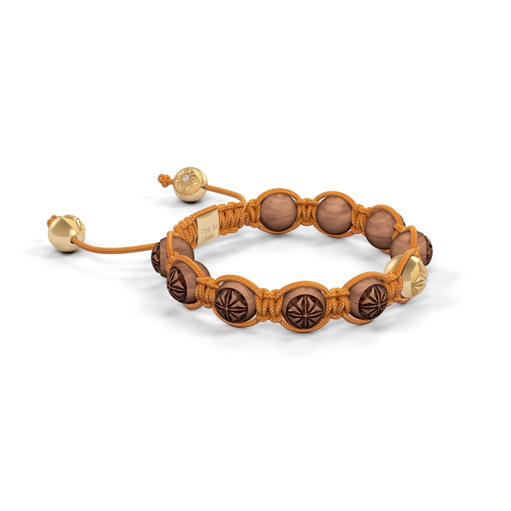 Shamballa Jewels Yellow Gold & Ebony 8mm Braided Shamballa Bracelet (Left View) - D100739