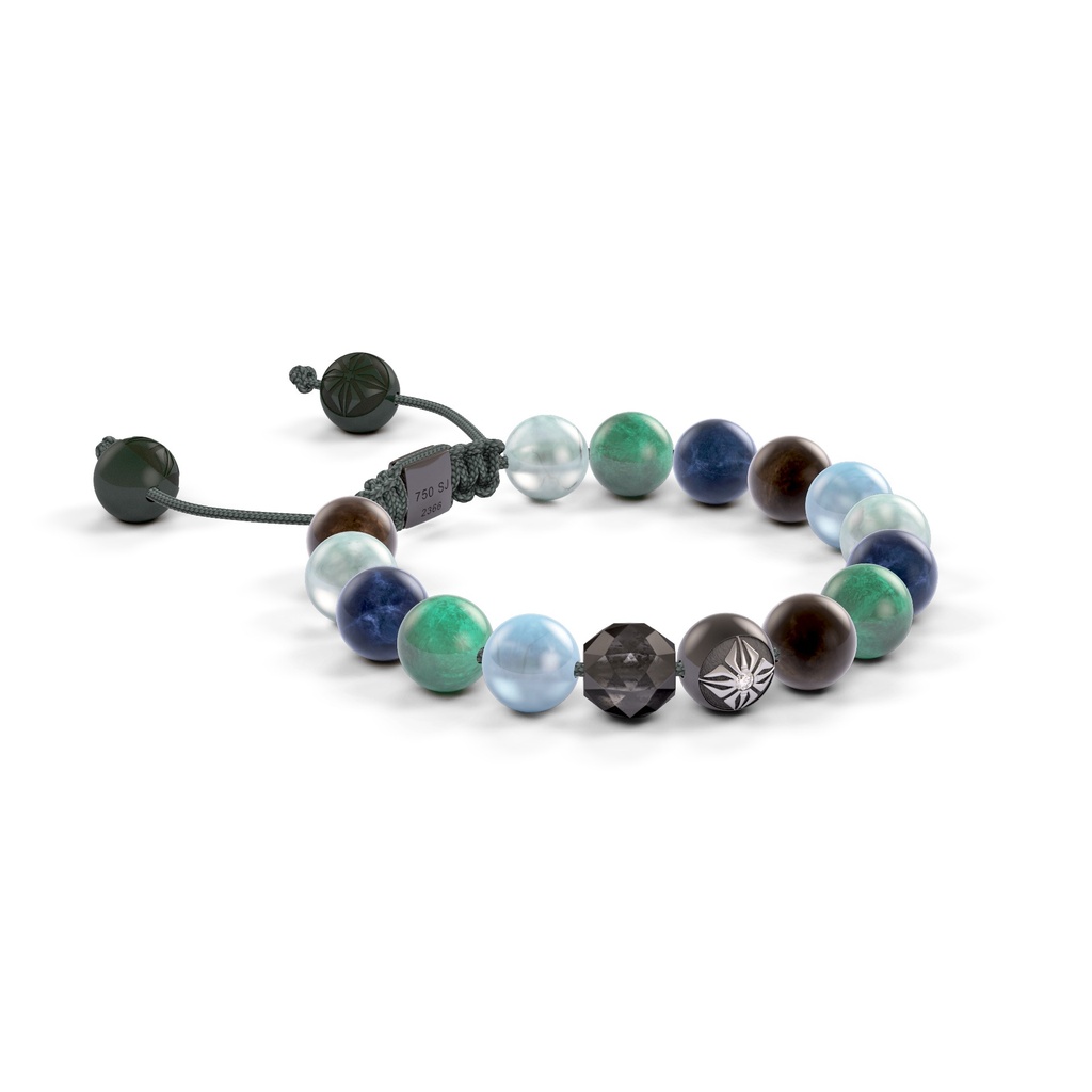Shamballa Jewels Black Gold Mixed Sapphire, Emerald & Ceramic 8mm Non-Braided Shamballa Bracelet (Left View) - D196539