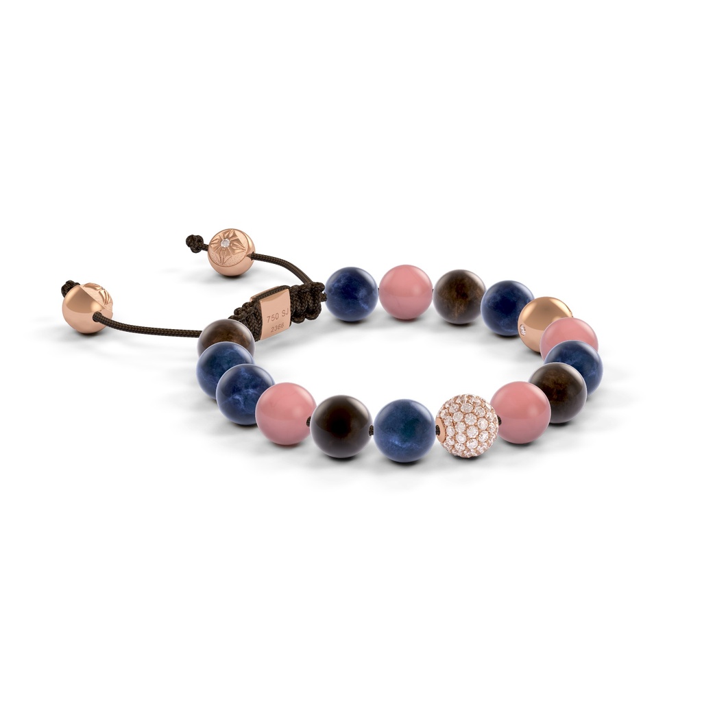 Shamballa Jewels Rose Gold Mixed Sapphire & Guava 8mm Non-Braided Shamballa Bracelet (Left View) - D196640