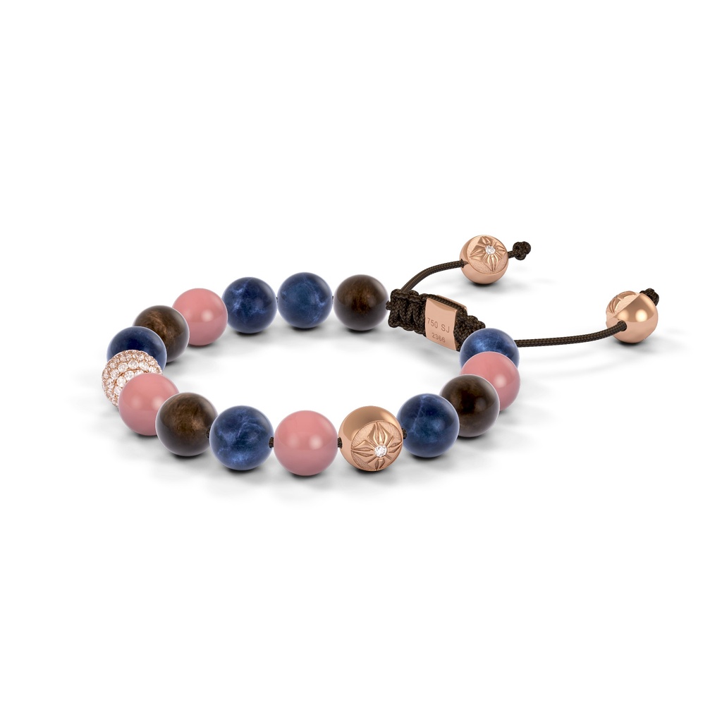Shamballa Jewels Rose Gold Mixed Sapphire & Guava 8mm Non-Braided Shamballa Bracelet (Right View) - D196640