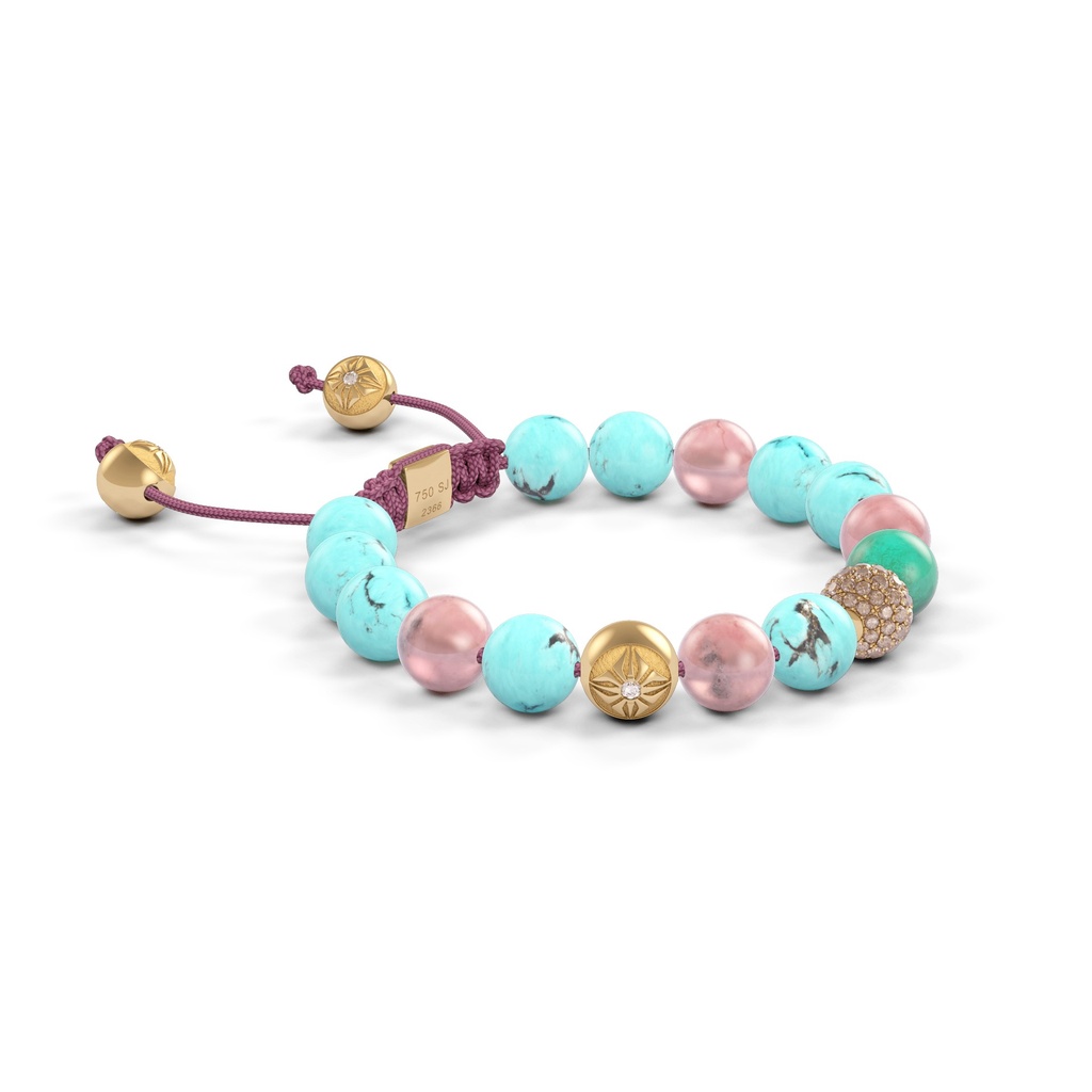 Shamballa Jewels Rose Gold Mixed Sapphire & Guava 8mm Non-Braided Shamballa Bracelet (Left View) - D191019