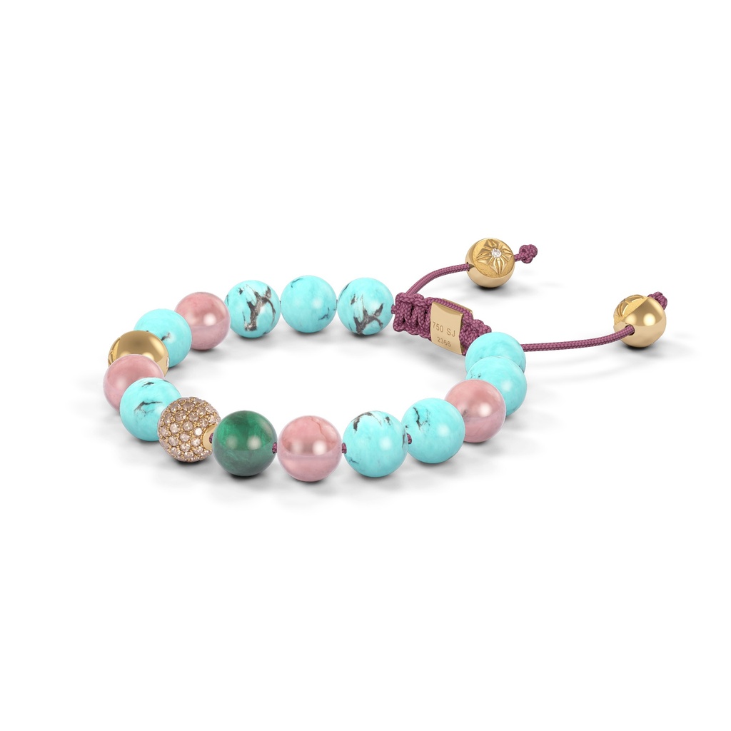 Shamballa Jewels Rose Gold Mixed Sapphire & Guava 8mm Non-Braided Shamballa Bracelet (Right View) - D191019