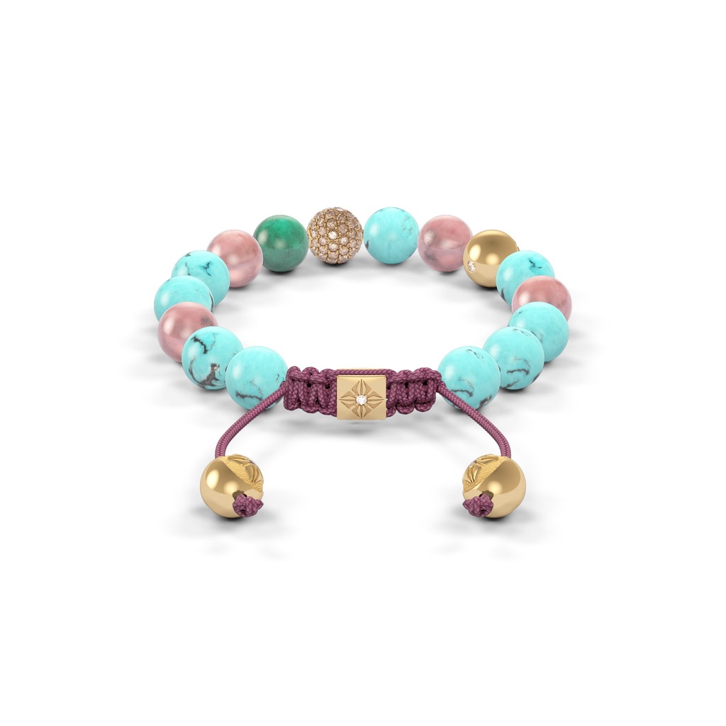 Shamballa Jewels Rose Gold Mixed Sapphire & Guava 8mm Non-Braided Shamballa Bracelet (Back View) - D191019