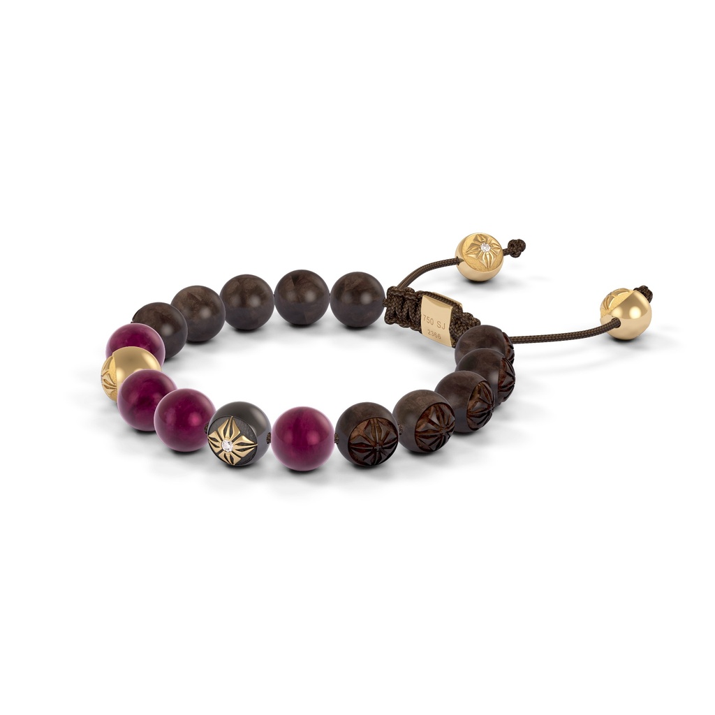 Shamballa Jewels Yellow & Gold, Ruby & Ebony 8mm Non-Braided Shamballa Bracelet (Right View) - D100833