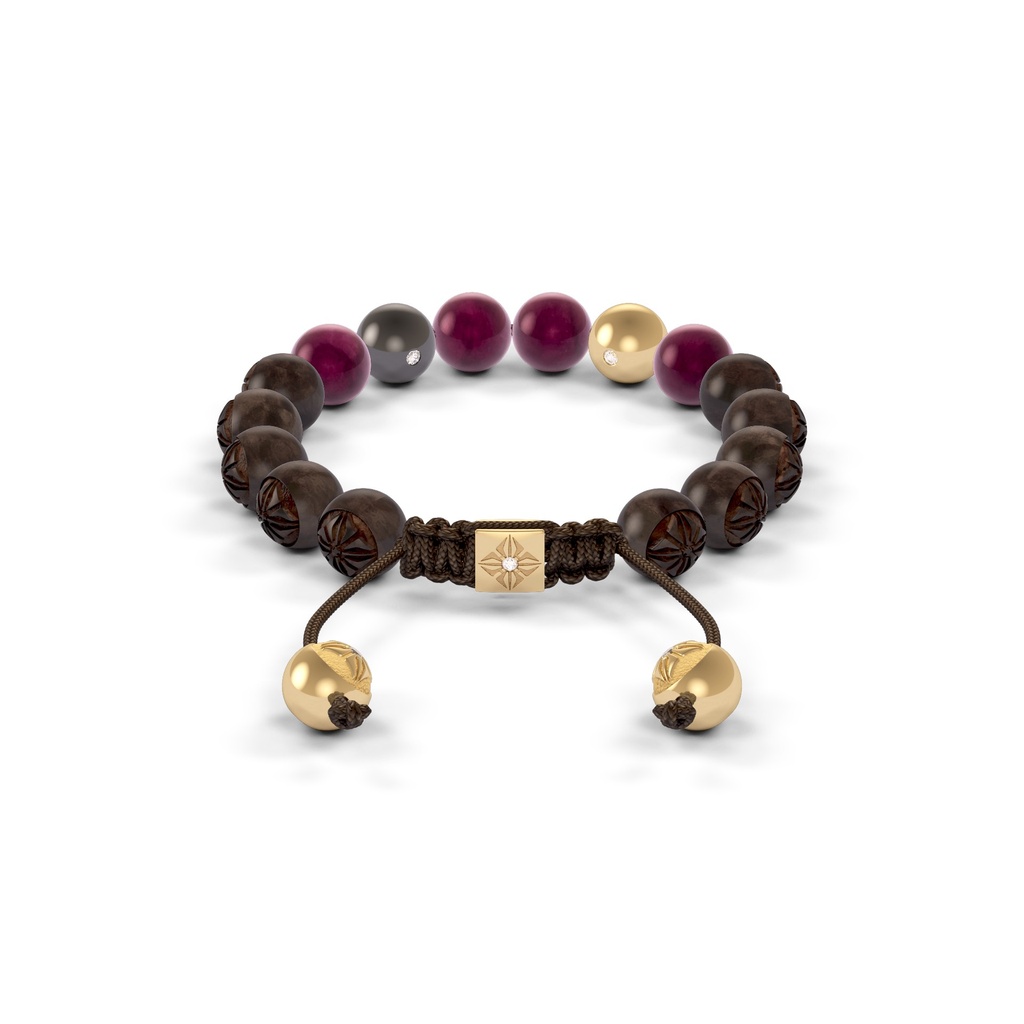 Shamballa Jewels Yellow & Gold, Ruby & Ebony 8mm Non-Braided Shamballa Bracelet (Back View) - D100833