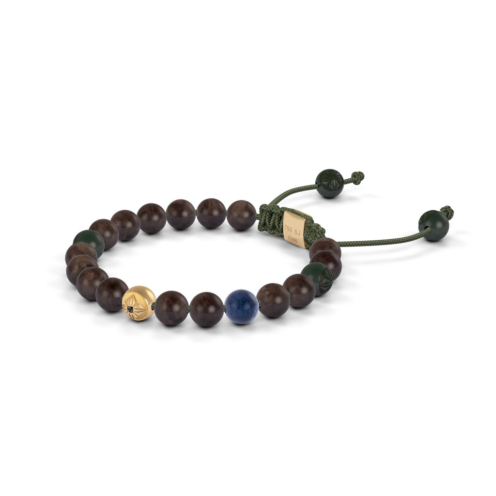 Shamballa Jewels Yellow Gold, Black Diamond & Blue Sapphire 6mm Non-Braided Shamballa Bracelet (Right View) - D196418
