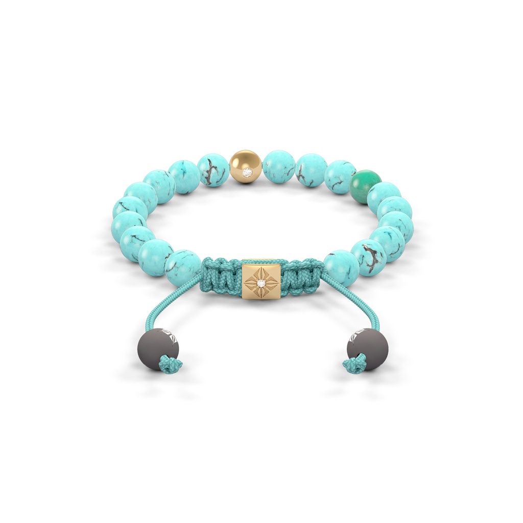 Shamballa Jewels Yellow Gold, Columbian Emerald & Turquoise 6mm Non-Braided Shamballa Bracelet (Back View) - D215856