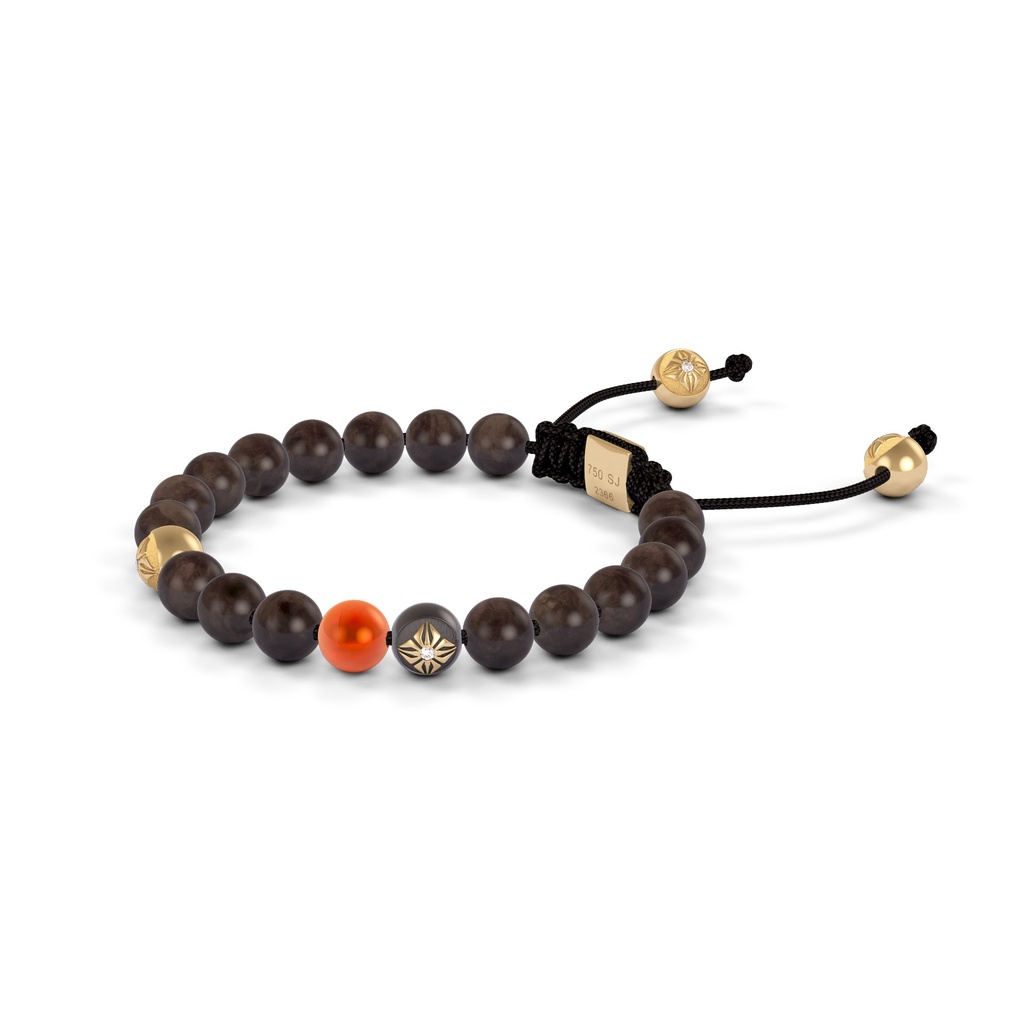 Shamballa Jewels Yellow & Black Gold, Carnelian & Ebony 6mm Non-Braided Shamballa Bracelet (Right View) - D100554