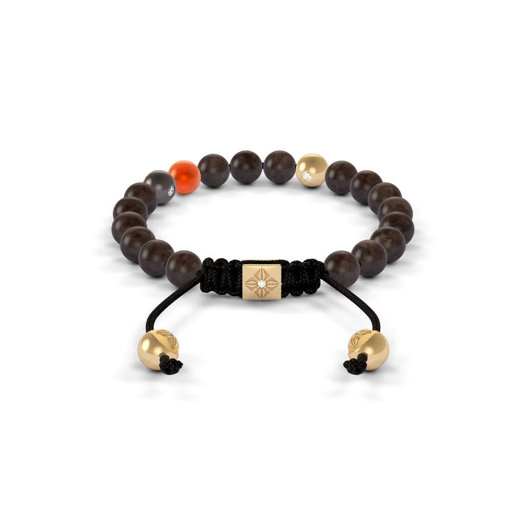 Shamballa Jewels Yellow & Black Gold, Carnelian & Ebony 6mm Non-Braided Shamballa Bracelet (Back View) - D100554