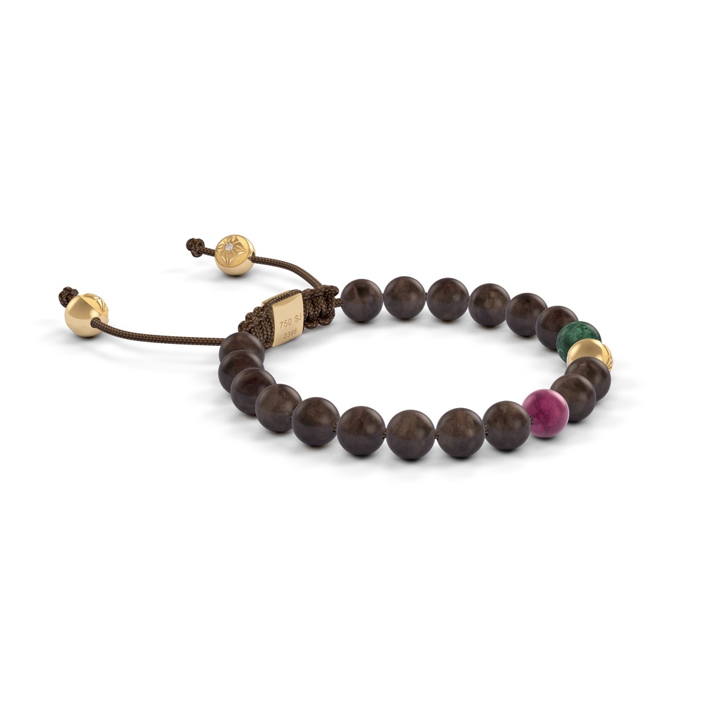 Shamballa Jewels Yellow & Black Gold, Carnelian & Ebony 6mm Non-Braided Shamballa Bracelet (Left View) - D100768