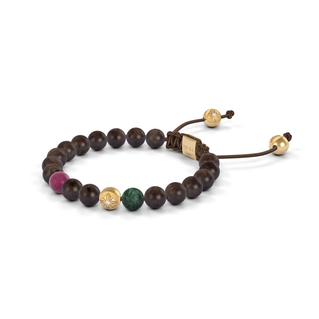Shamballa Jewels Yellow & Black Gold, Carnelian & Ebony 6mm Non-Braided Shamballa Bracelet (Right View) - D100768